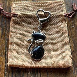 Blue Sandstone Charm Crystal Jewelry Crystal Cat Bag Charm